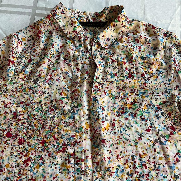 Zara Tops - Rare! Zara Paint Splatter Sheer Button-Down Blouse multicolor speckle collar
